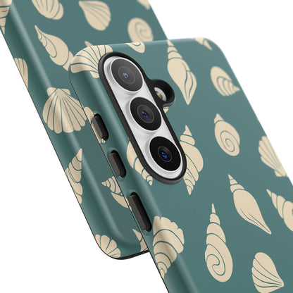 Seashell Pattern Phone Case | Teal Coastal Shells Tough Case for Iphone, Samsung Galaxy and Pixel