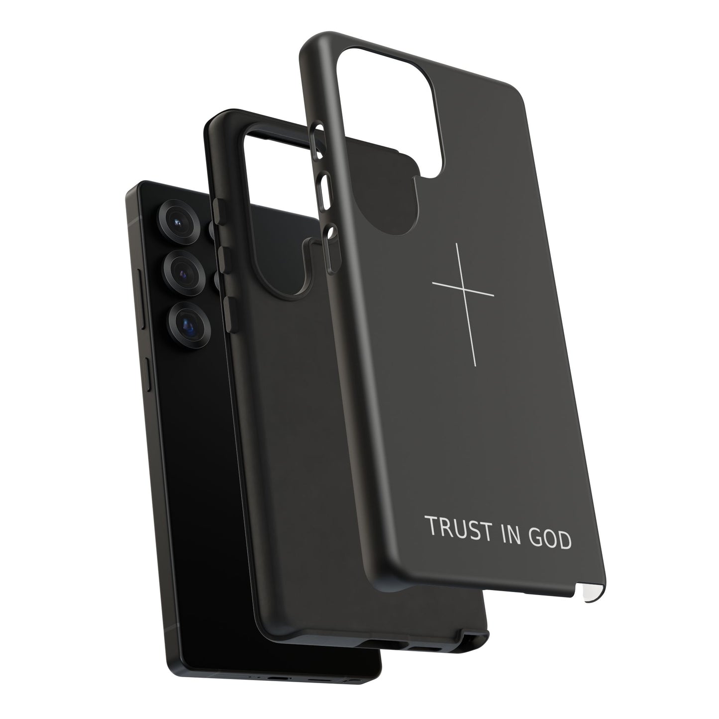 Trust in God Phone Case Minimal Cross Christian Black Tough Cover