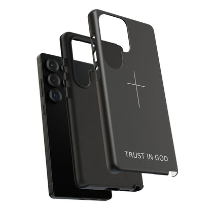 Trust in God Phone Case Minimal Cross Christian Black Tough Cover