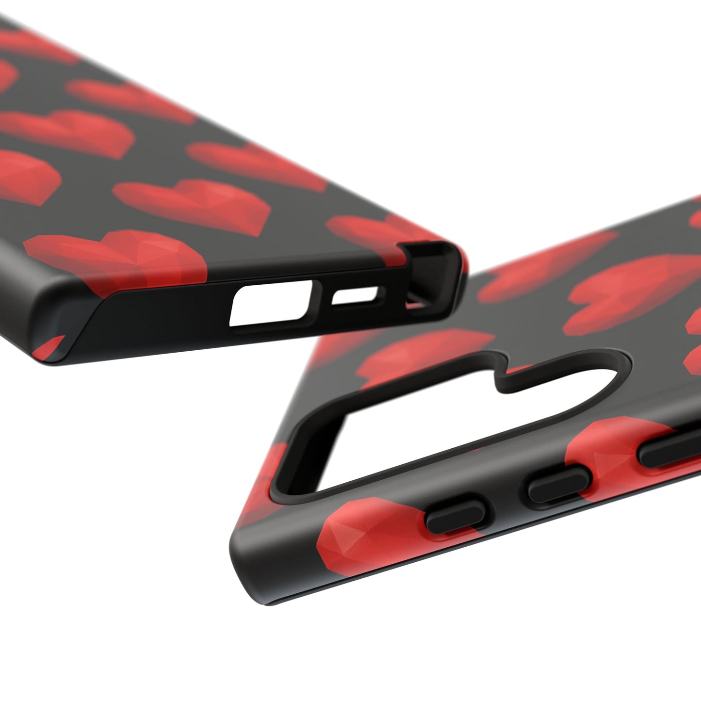 Red Heart Phone Case – Geometric Heart Pattern Tough Case (Black)
