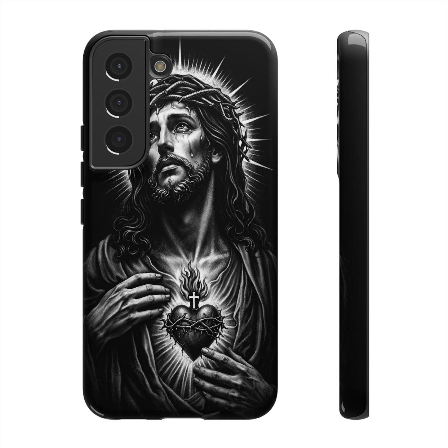 Jesus Sacred Heart Phone Case Black White Christian Faith Aesthetic
