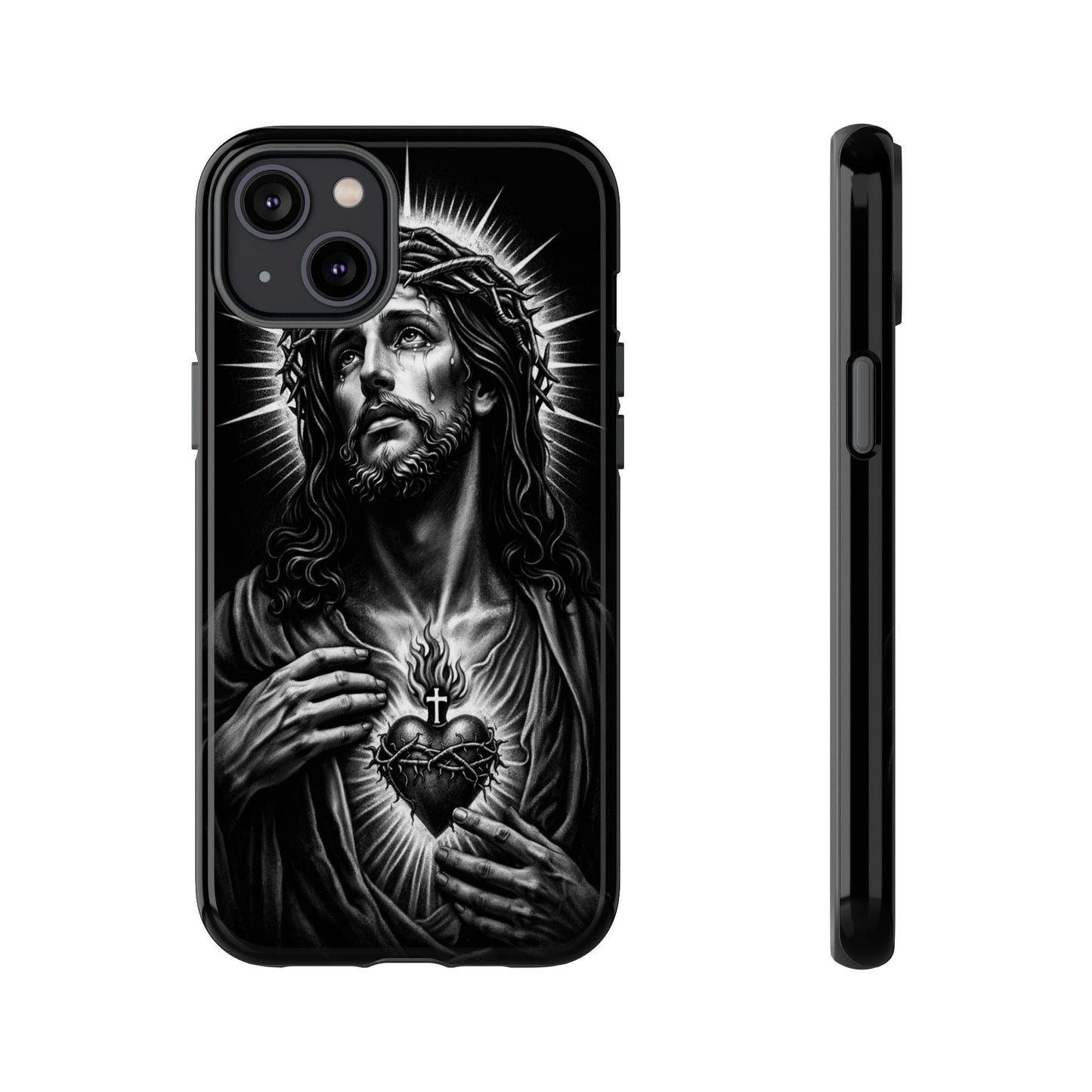 Jesus Sacred Heart Phone Case Black White Christian Faith Aesthetic
