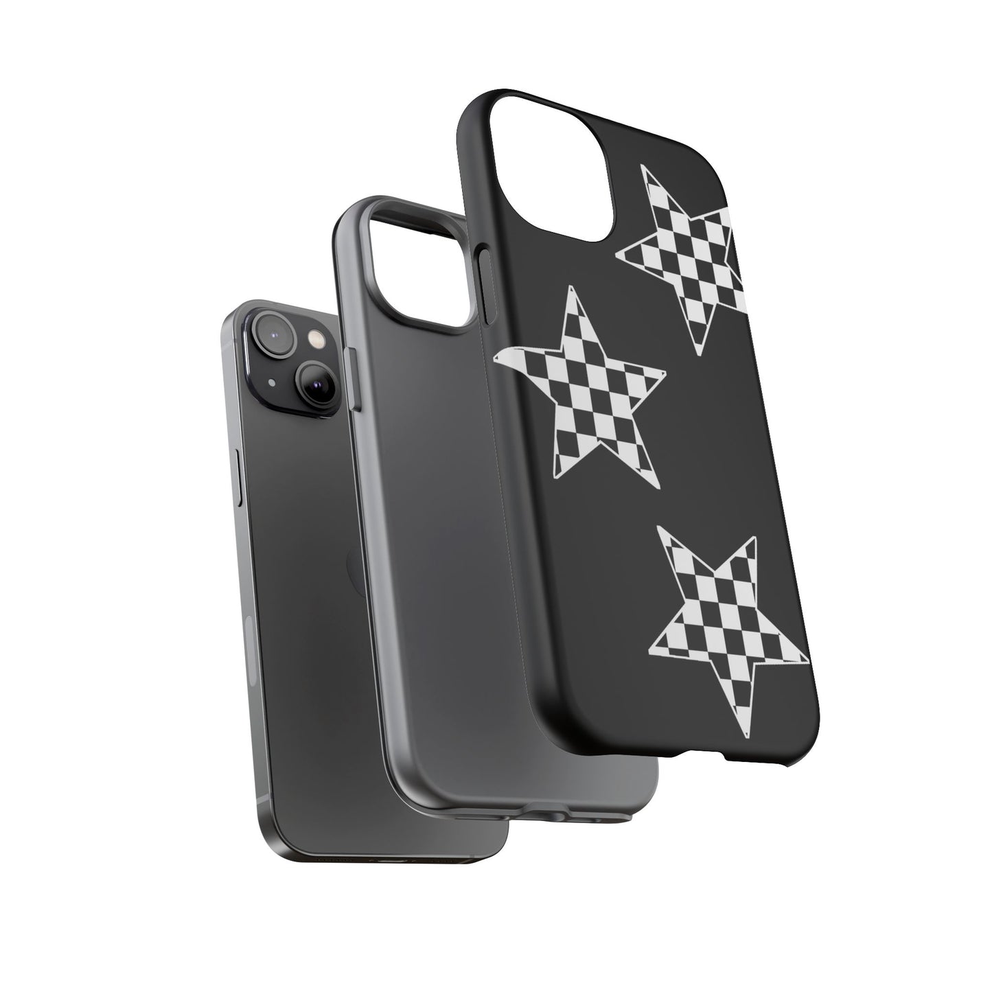 Checkered Star Tough Phone Case – Black Retro Graphic Protective Cover for Iphone, Samsung Galaxy and Pixel