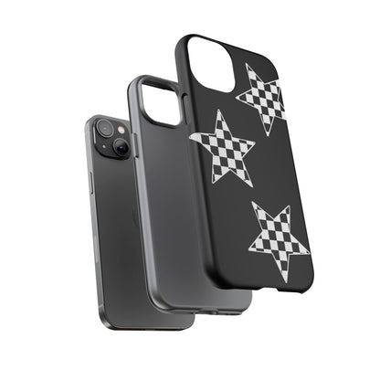 Checkered Star Tough Phone Case – Black Retro Graphic Protective Cover for Iphone, Samsung Galaxy and Pixel