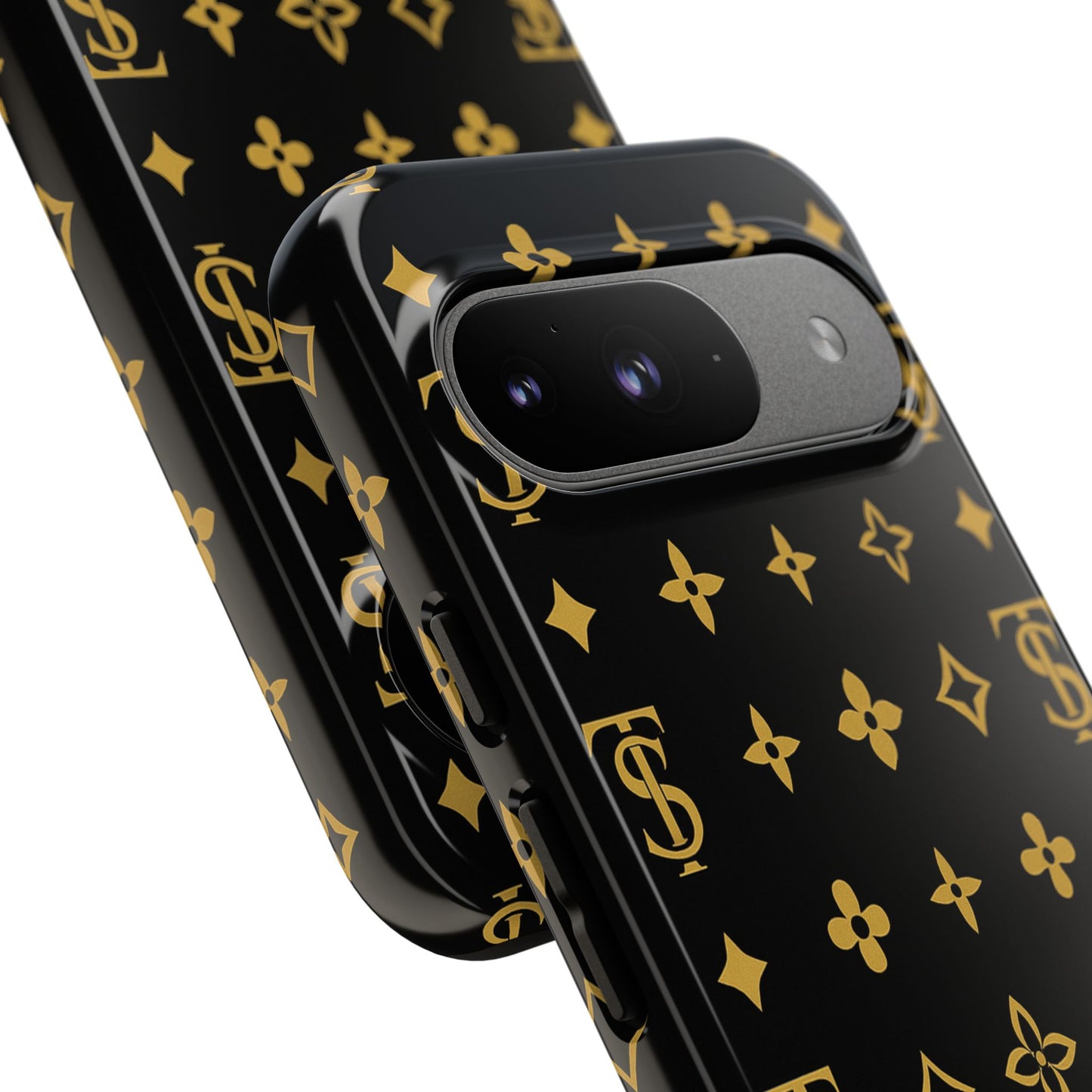 Gold Monogram Pattern Tough Phone Case | Black & Gold Luxury Design for Iphone, Samsung Galaxy and Pixel