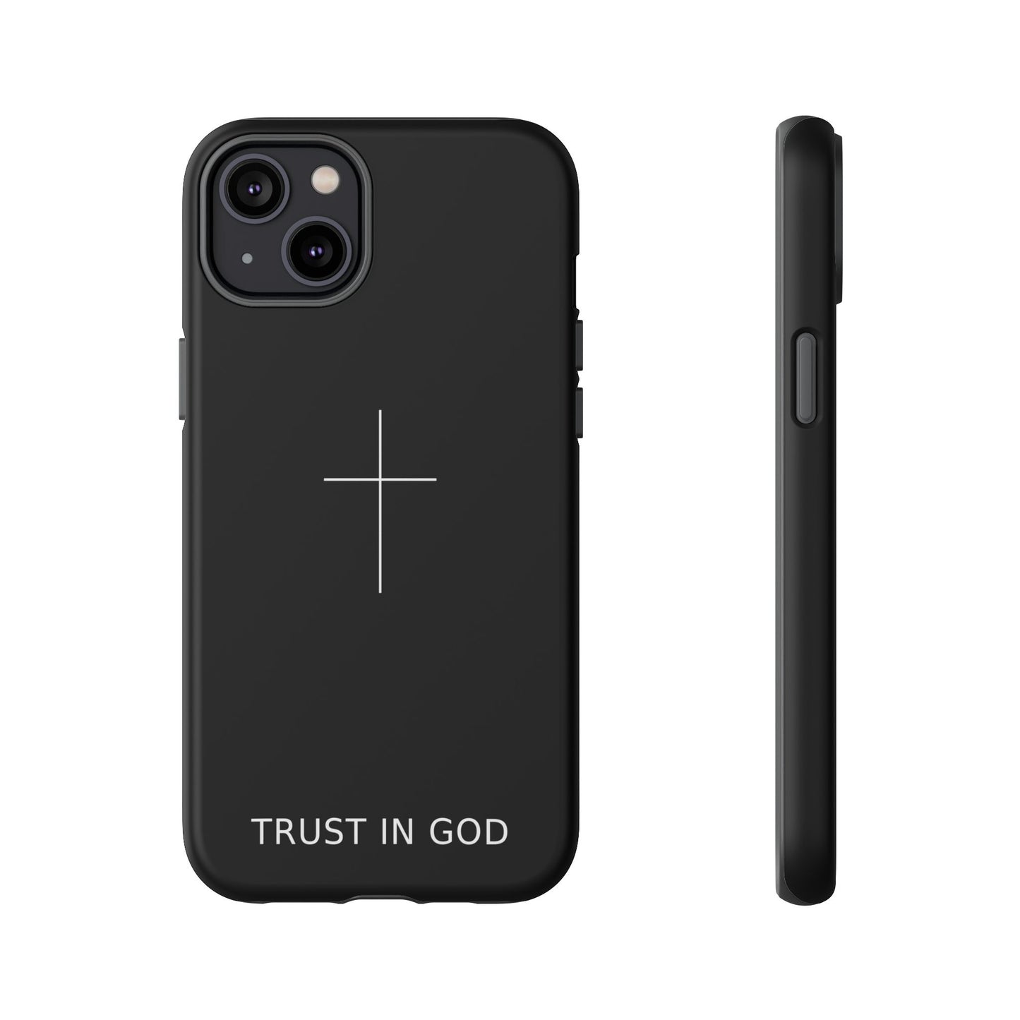 Trust in God Phone Case Minimal Cross Christian Black Tough Cover