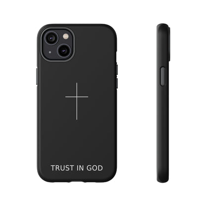 Trust in God Phone Case Minimal Cross Christian Black Tough Cover