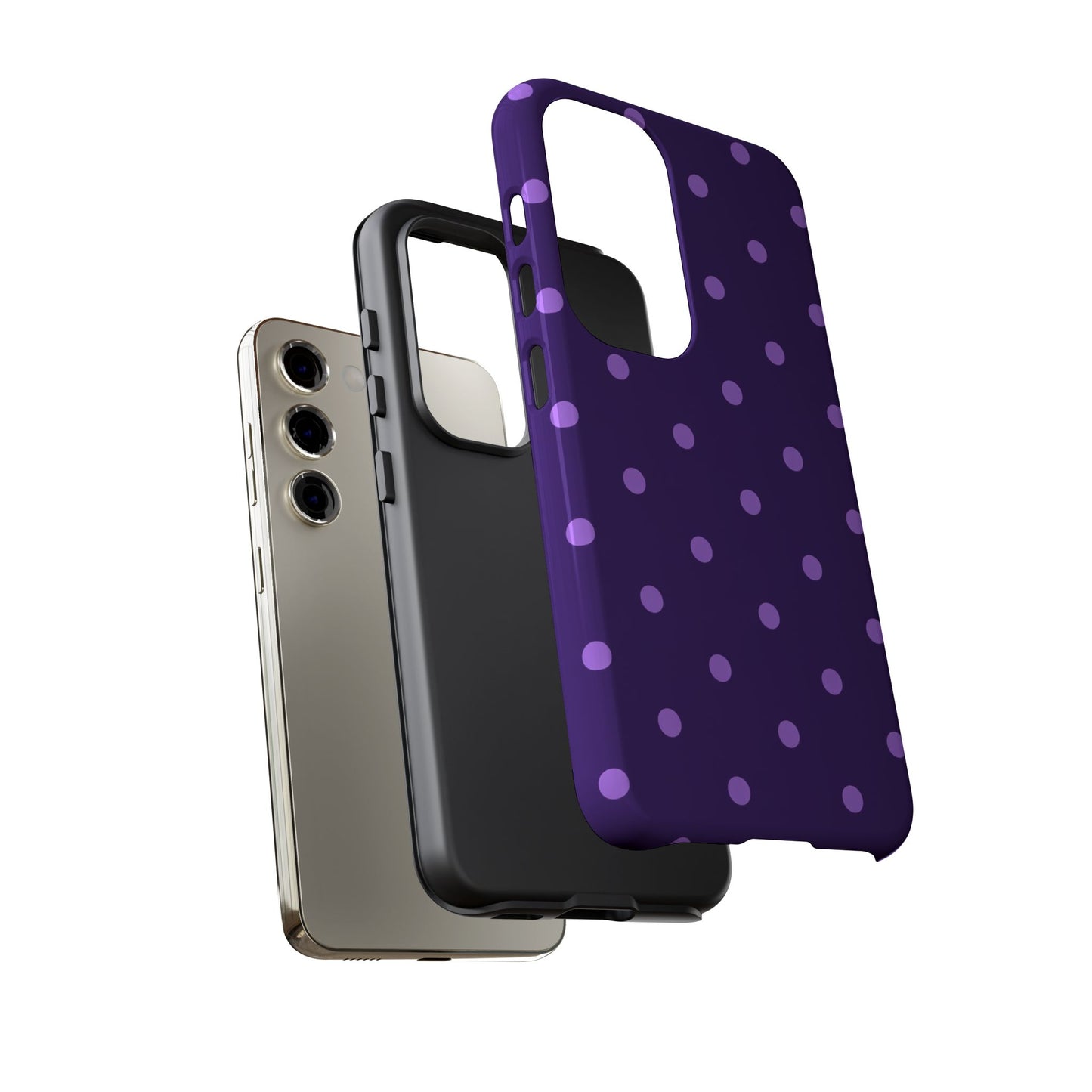 Purple Polka Dot Tough Phone Case – Cute Stylish Durable Protective Cover for Iphone, Samsung Galaxy and Pixel