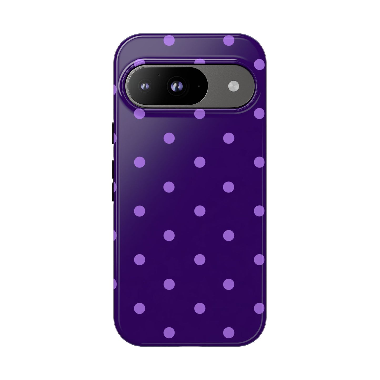 Purple Polka Dot Tough Phone Case – Cute Stylish Durable Protective Cover for Iphone, Samsung Galaxy and Pixel