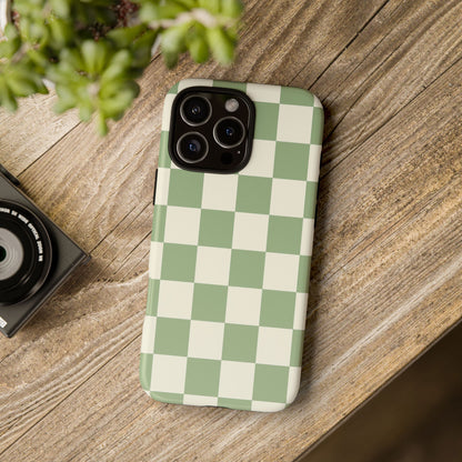 Sage Green Checkerboard Phone Case | Minimal Aesthetic Tough Case