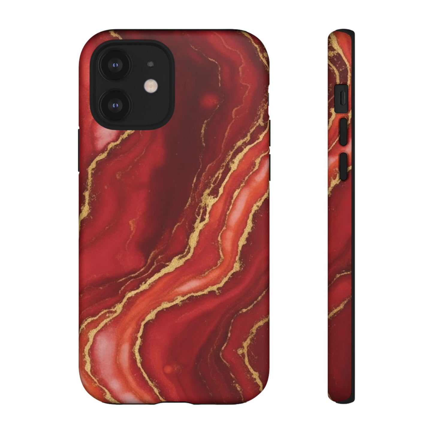 Red Agate Marble Phone Case – Gold Vein Luxury Stone Tough Case (iPhone, Samsung, Pixel)