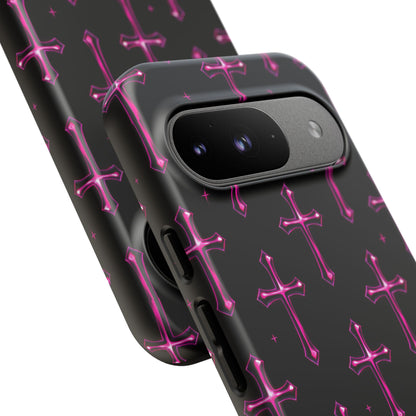 Neon Pink Cross Pattern Phone Case | Tough Protective Case for Iphone, Samsung Galaxy and Pixel