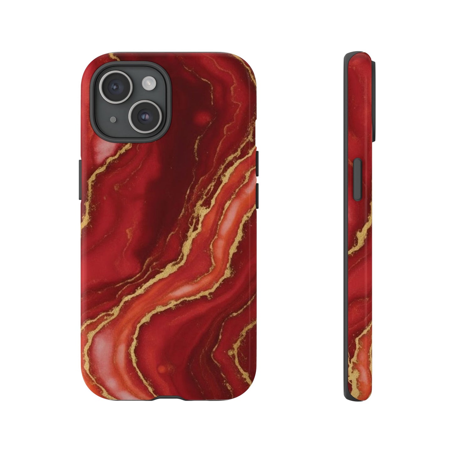 Red Agate Marble Phone Case – Gold Vein Luxury Stone Tough Case (iPhone, Samsung, Pixel)