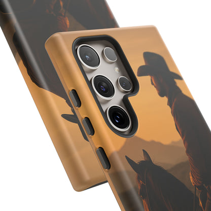 Western Cowboy Sunset Phone Case | Horse Rider Desert Aesthetic Tough Protective Case