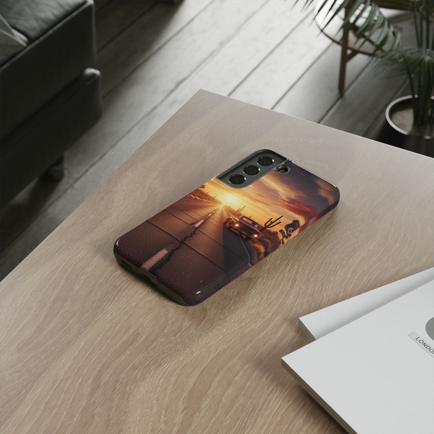Route 66 Sunset Desert Highway Phone Case – Road Trip Travel Aesthetic Tough Case