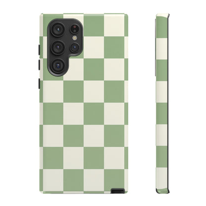 Sage Green Checkerboard Phone Case | Minimal Aesthetic Checkered iPhone & Samsung Tough Case
