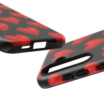 Red Heart Phone Case – Geometric Heart Pattern Tough Case (Black)