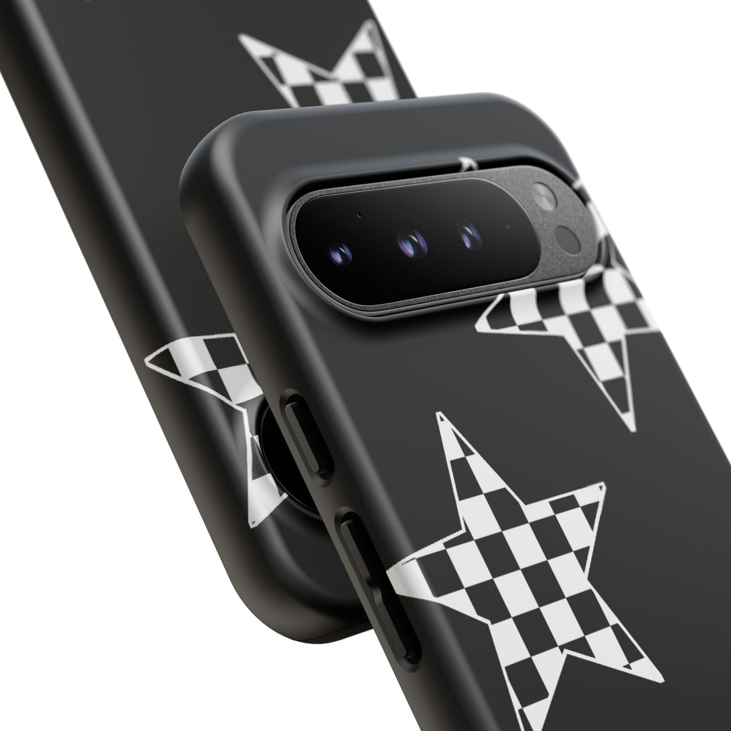 Checkered Star Tough Phone Case – Black Retro Graphic Protective Cover for Iphone, Samsung Galaxy and Pixel