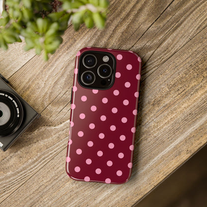 Pink Polka Dot Phone Case – Cute Aesthetic Tough Protective Phone Cover for Iphone, Samsung Galaxy and Pixel