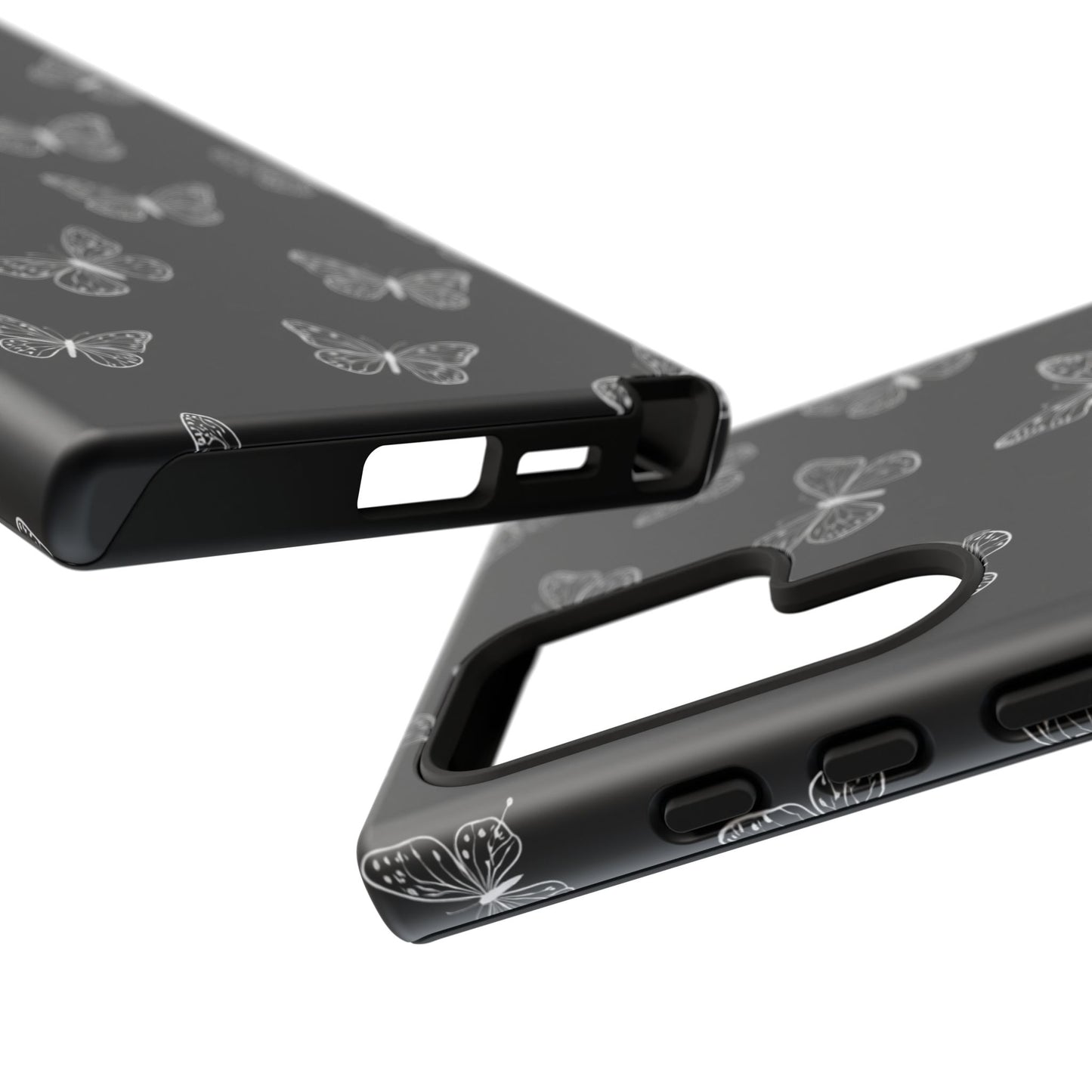 White Butterfly Pattern Phone Case – Dark Aesthetic Monochrome Tough Cover