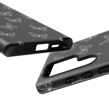 White Butterfly Pattern Phone Case – Dark Aesthetic Monochrome Tough Cover