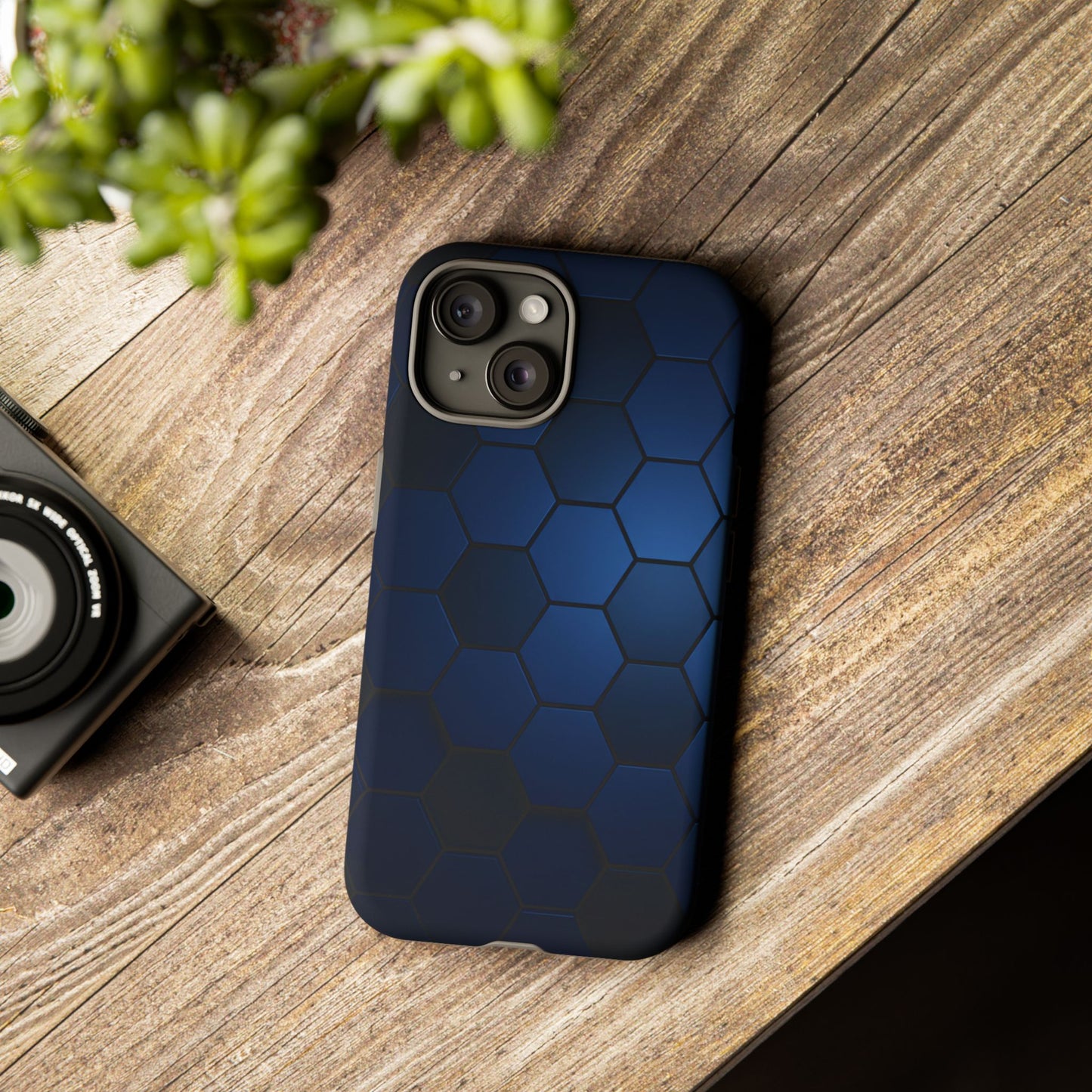 Blue Hexagon Gradient Phone Case | Honeycomb Geometric Tech Aesthetic | Minimalist Tough Case for iPhone & Samsung