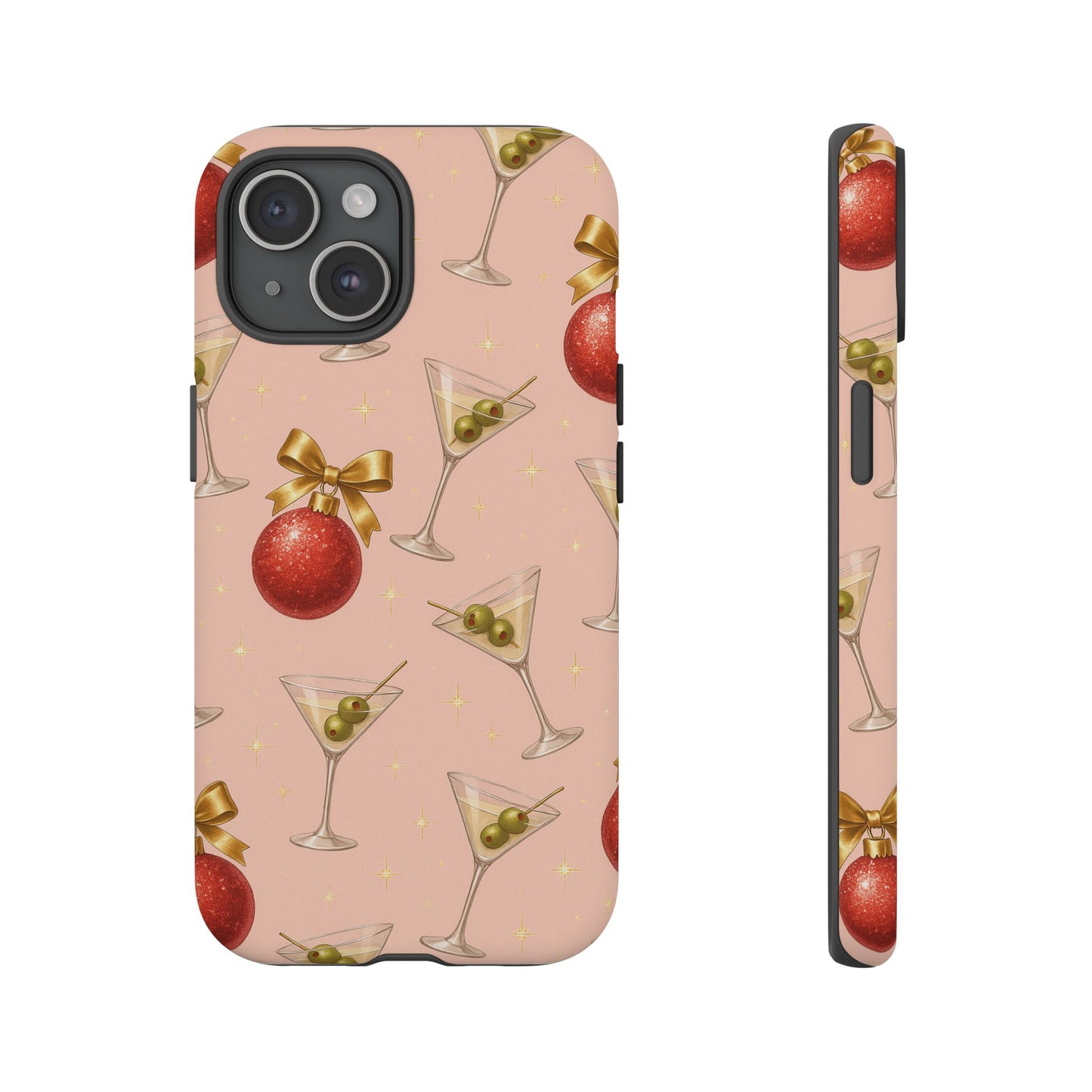 Cocktail Ornament Phone Case – Pink Martini & Cherry Pattern | Glossy or Matte for Iphone, Samsung Galaxy and Pixel