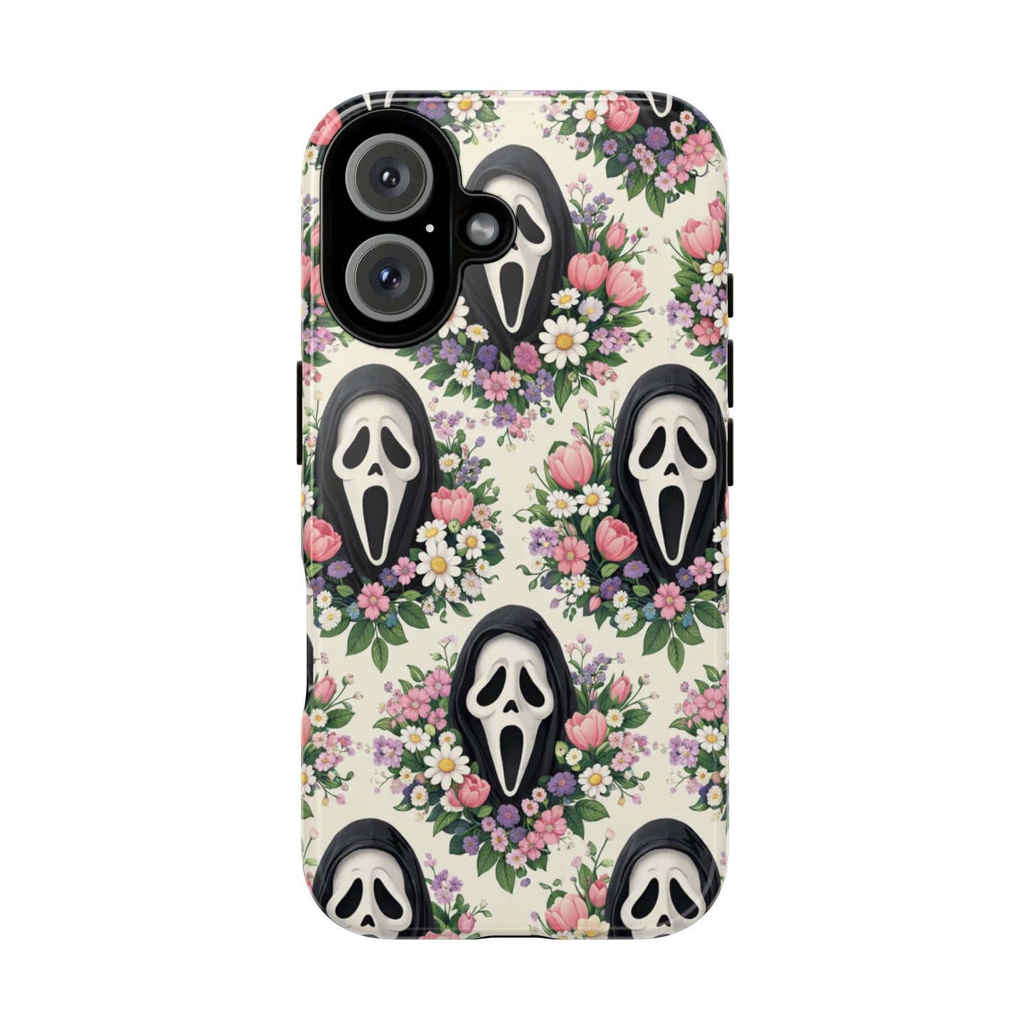 Floral Ghost Face Aesthetic Phone Case – Cute Spooky Tough Cover