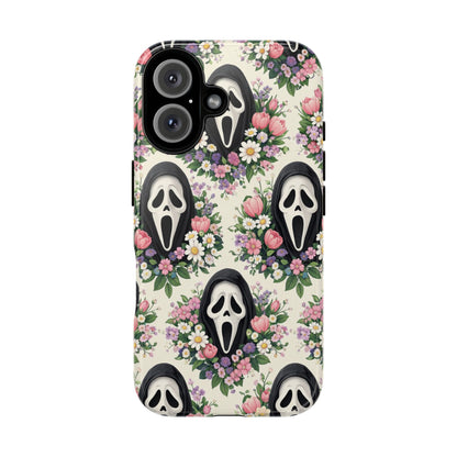 Floral Ghost Face Aesthetic Phone Case – Cute Spooky Tough Cover