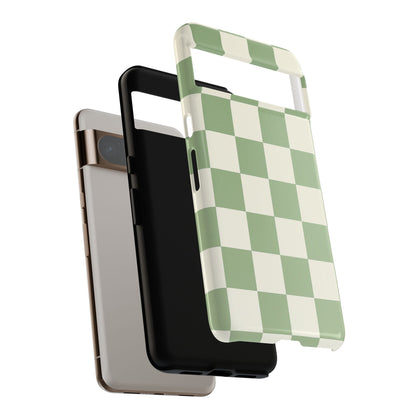 Sage Green Checkerboard Phone Case | Minimal Aesthetic Checkered iPhone & Samsung Tough Case