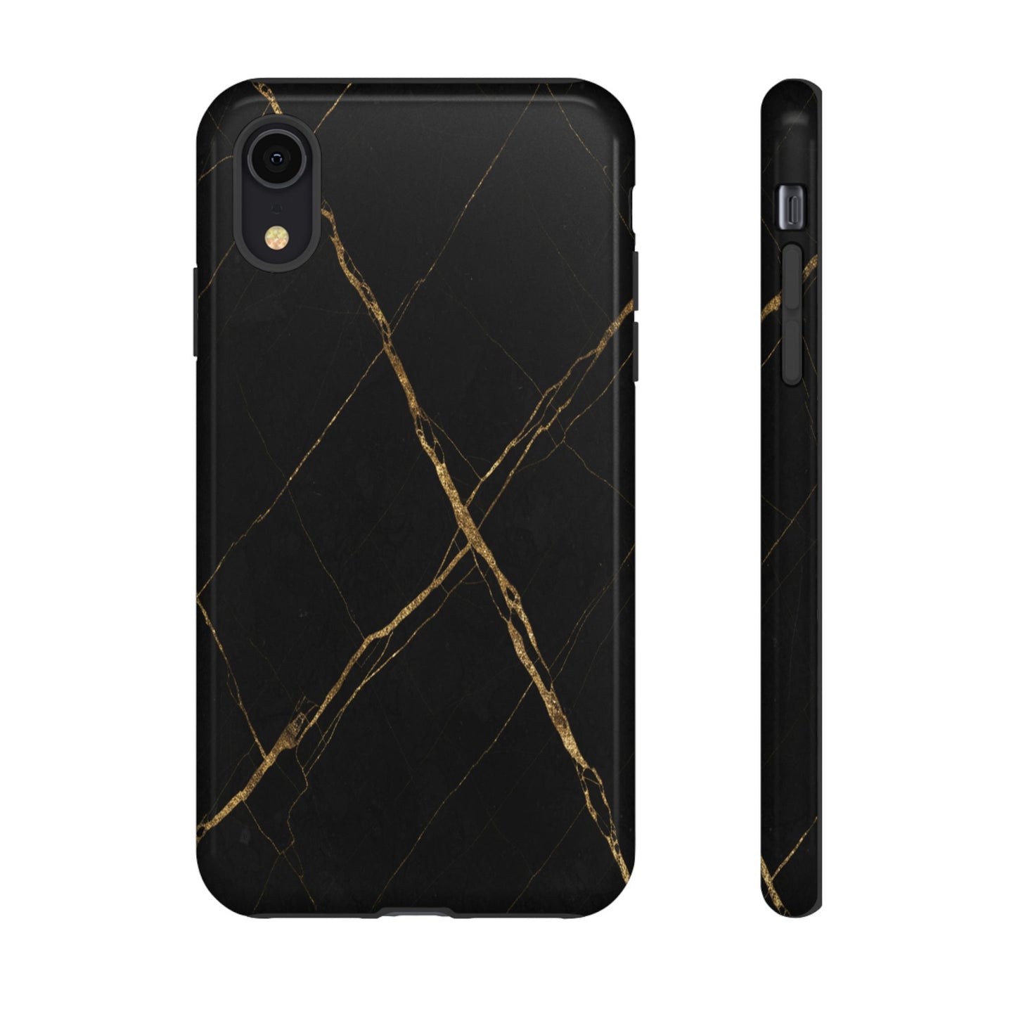 Black Marble Phone Case with Gold Veins | Minimal Luxury Tough Case