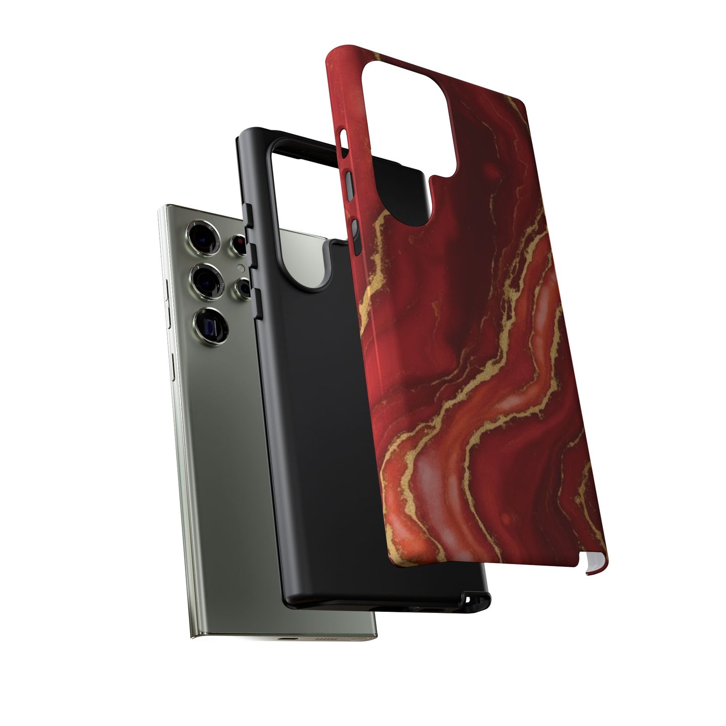 Red Agate Marble Phone Case with Gold Veins – Luxury Tough iPhone & Samsung Case