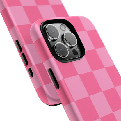 Pink Checkerboard Phone Case | Cute Aesthetic Checkered iPhone & Samsung Tough Case