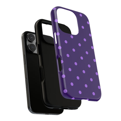 Purple Polka Dot Tough Phone Case – Cute Stylish Durable Protective Cover for Iphone, Samsung Galaxy and Pixel