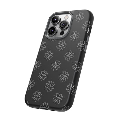 Black Daisy Floral Phone Case – Slim Protective Tough Case for Iphone, Samsung Galaxy and Pixel