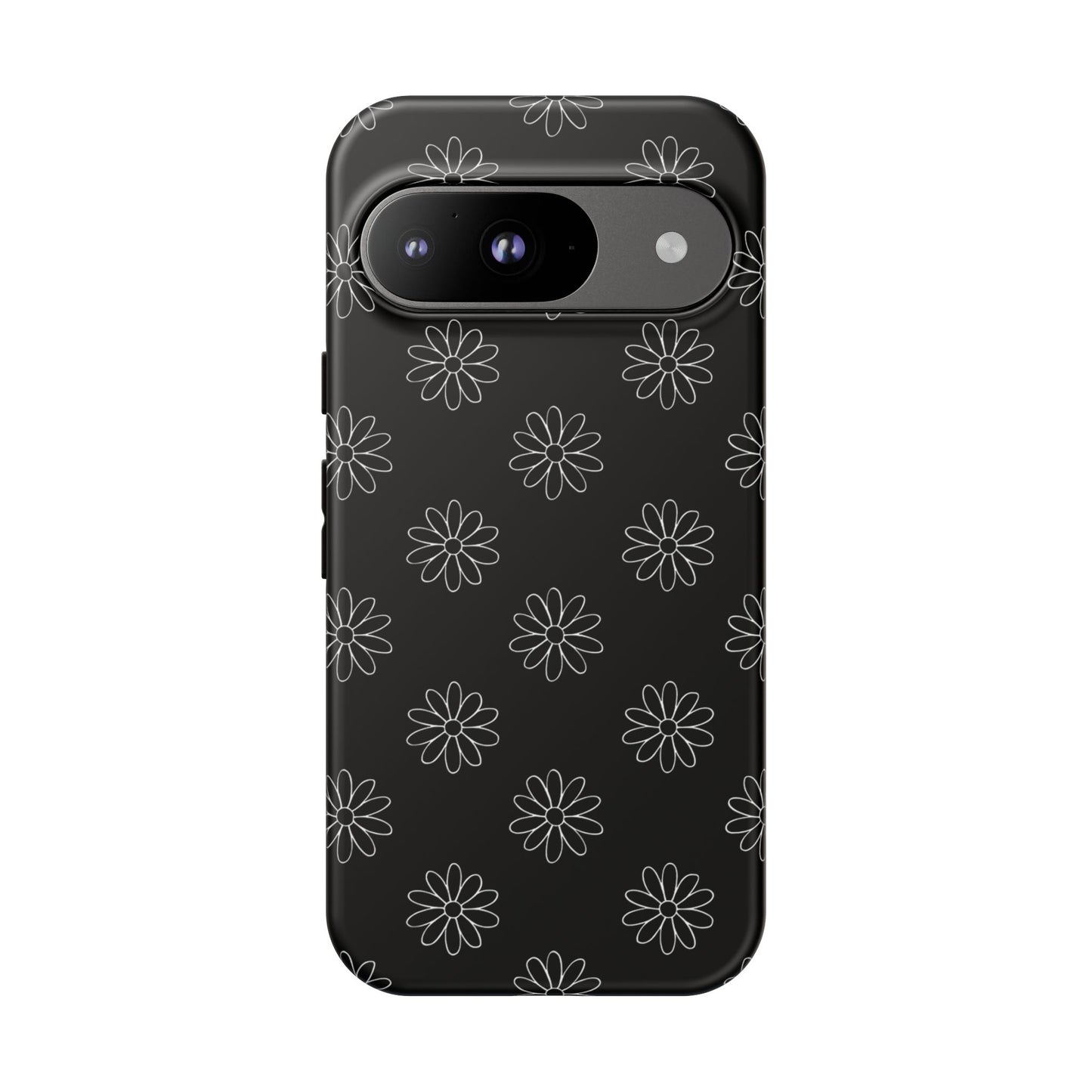 Black Daisy Floral Phone Case – Slim Protective Tough Case for Iphone, Samsung Galaxy and Pixel