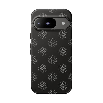 Black Daisy Floral Phone Case – Slim Protective Tough Case for Iphone, Samsung Galaxy and Pixel
