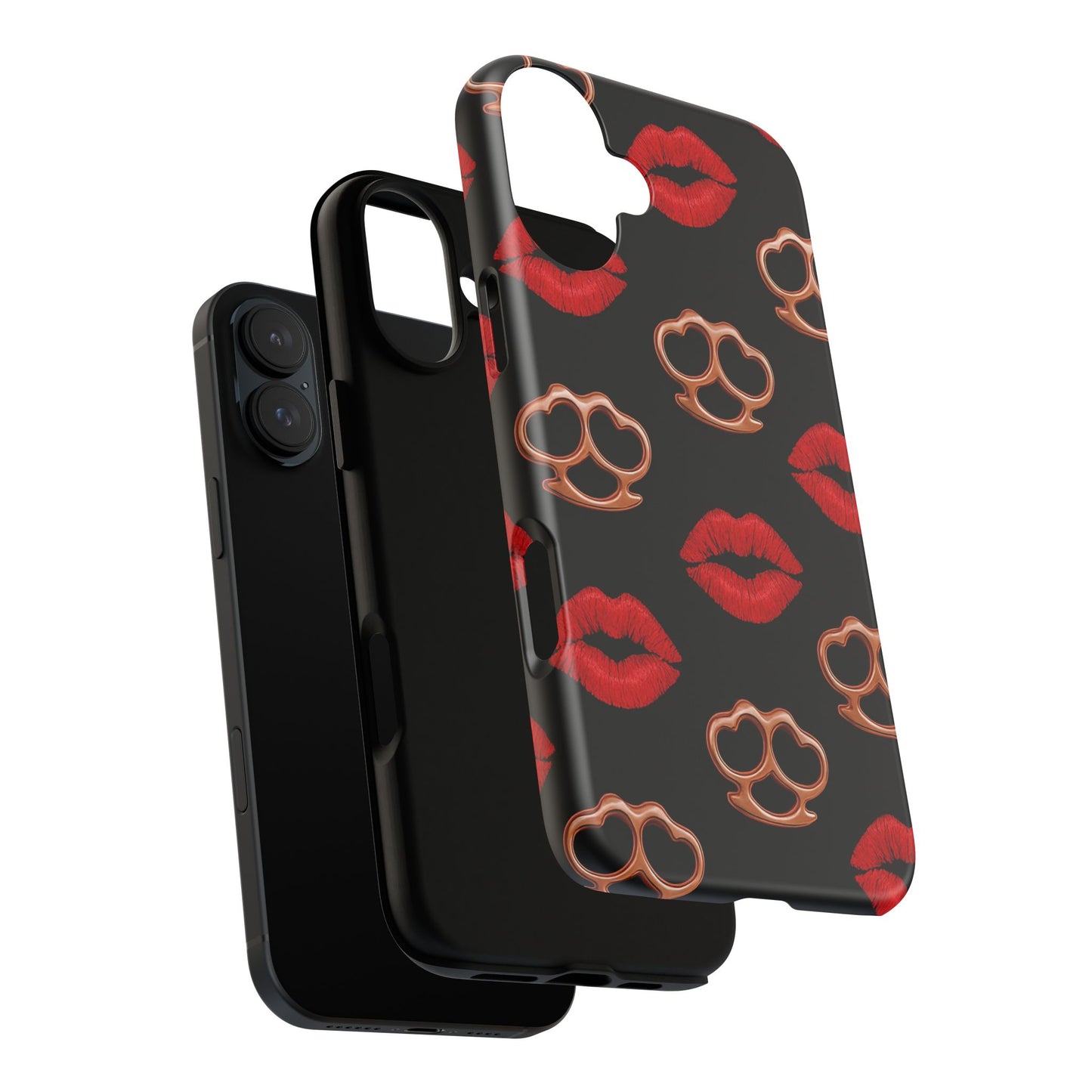 Red Lipstick & Knuckle Duster Phone Case | Bold Kiss Print Tough Protective Cover for Iphone, Samsung Galaxy and Pixel