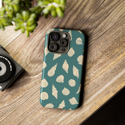 Seashell Pattern Phone Case | Teal Coastal Shells Tough Case for Iphone, Samsung Galaxy and Pixel