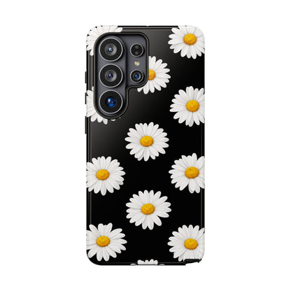 Black Daisy Floral Tough Phone Case – Cute Protective Cover for Iphone, Samsung Galaxy and Pixel