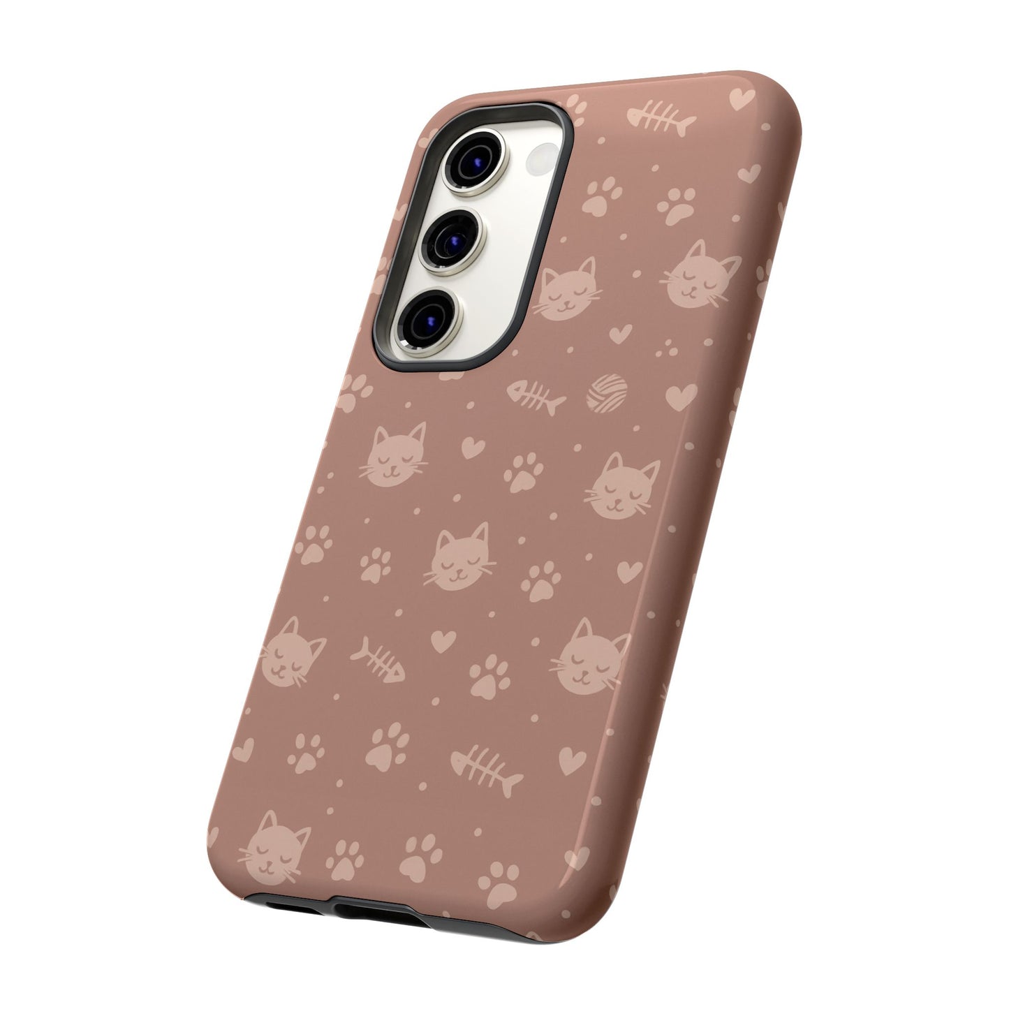 Cute Cat Pattern Phone Case | Paw Prints, Fishbone & Yarn Design Tough Case