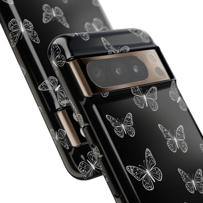White Butterfly Pattern Phone Case – Dark Aesthetic Monochrome Tough Cover