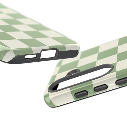 Sage Green Checkerboard Phone Case | Minimal Aesthetic Tough Case