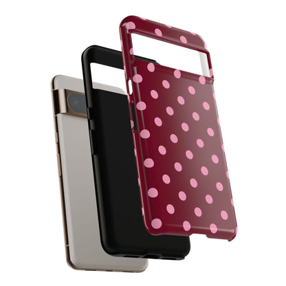 Pink Polka Dot Phone Case – Cute Aesthetic Tough Protective Phone Cover for Iphone, Samsung Galaxy and Pixel