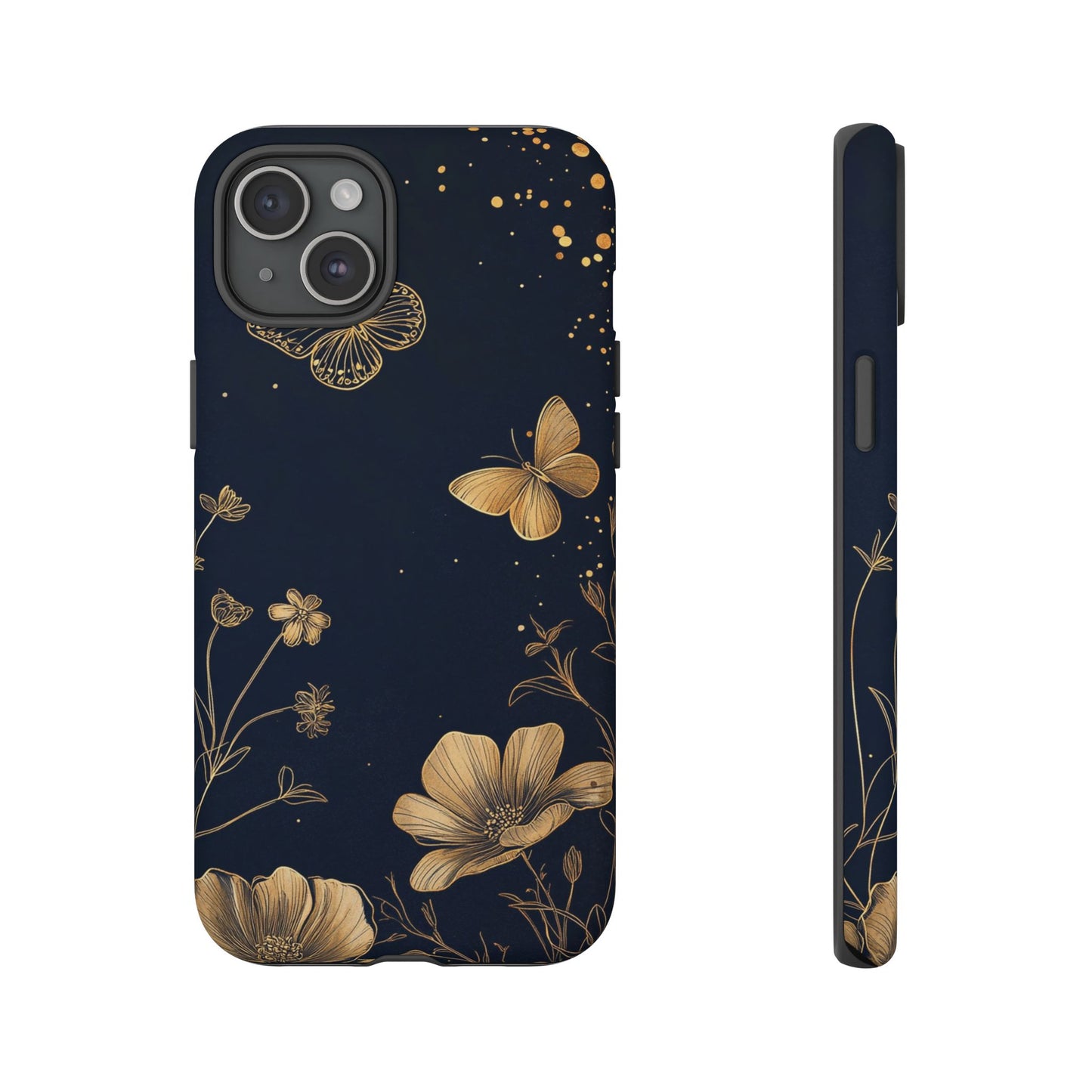 Gold Floral Butterfly Phone Case, Dark Aesthetic Botanical, Elegant Black Luxury iPhone Samsung Cover