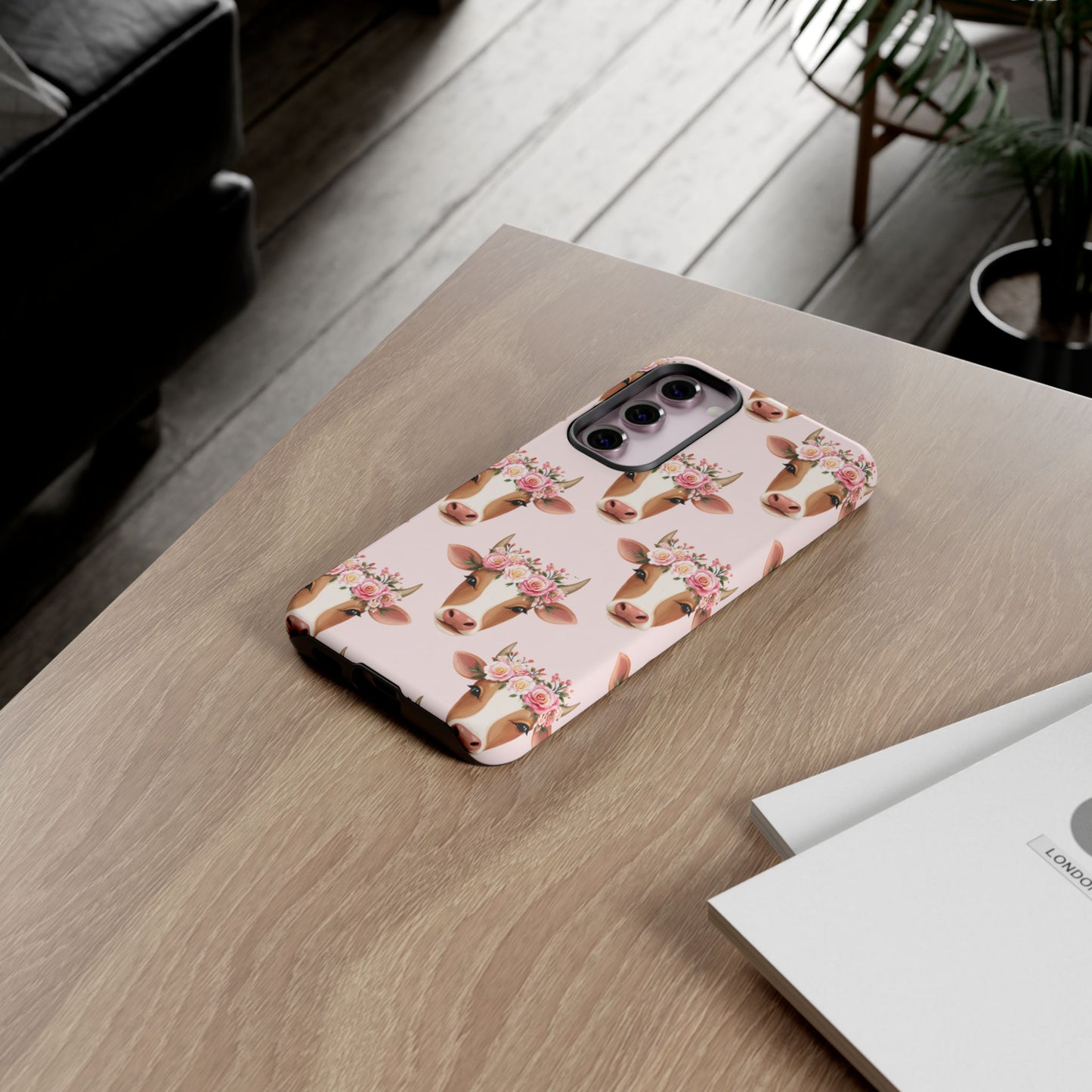Floral Cow Phone Case – Cute Pink Cow Print Tough Protective Case for Iphone, Samsung Galaxy and Pixel