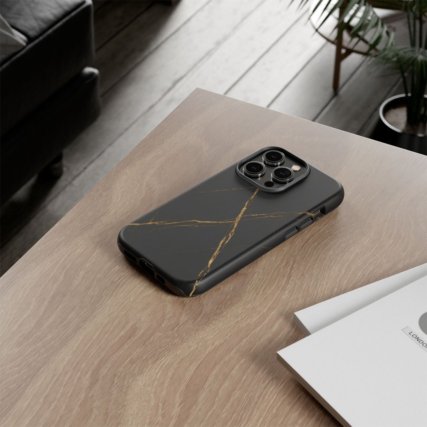 Black Marble Phone Case with Gold Veins | Minimal Luxury Tough Case