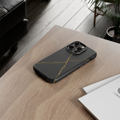 Black Marble Phone Case with Gold Veins | Minimal Luxury Tough Case