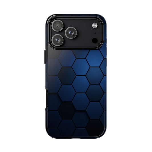 Blue Hexagon Gradient Phone Case | Honeycomb Geometric Tech Aesthetic | Minimalist Tough Case for iPhone & Samsung