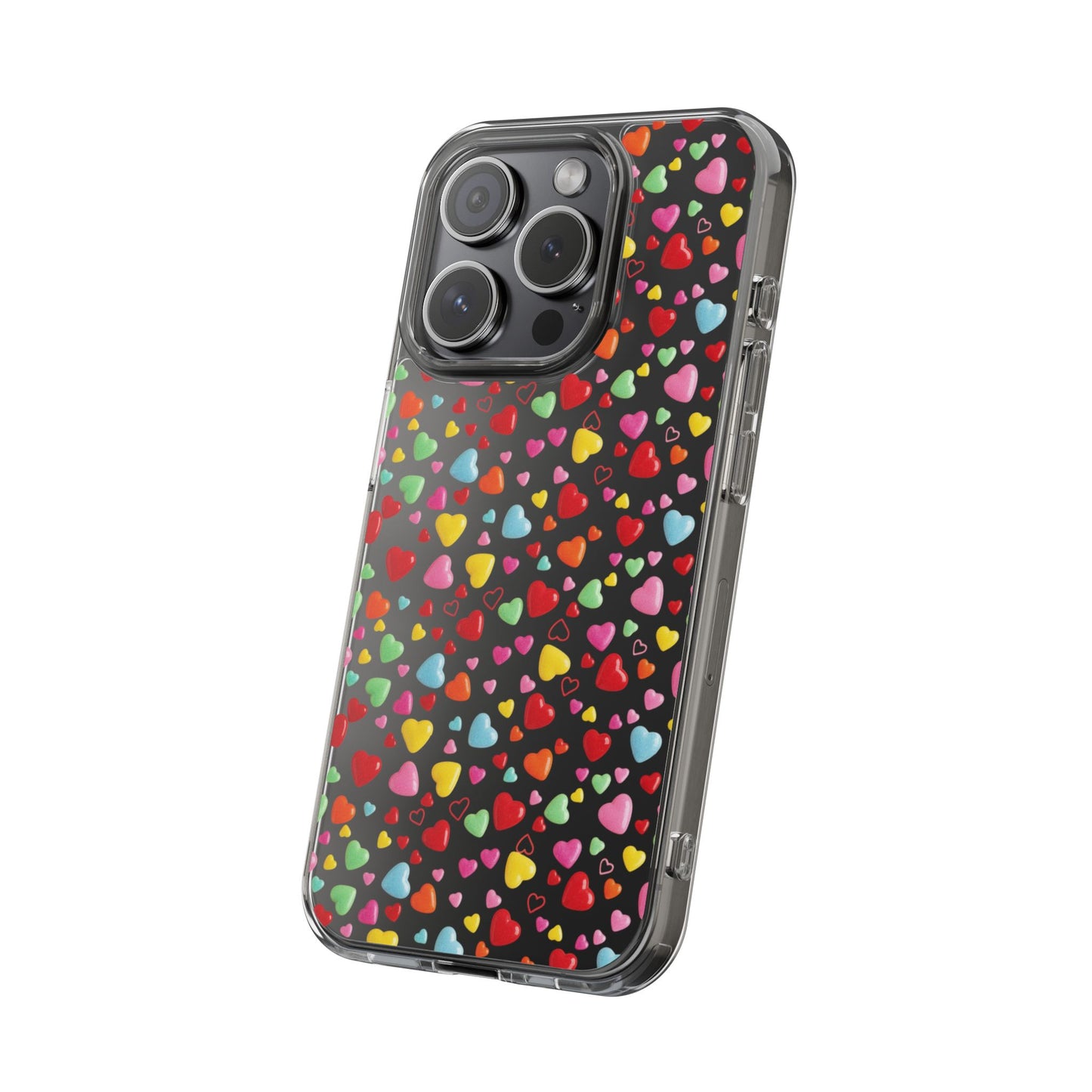 Colorful Heart Clear Phone Case | Impact-Resistant Valentine Aesthetic Case